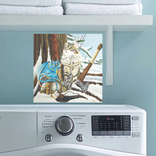 Viking Cat Blue Dragon Sticker