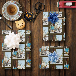 Viking Cat Blue Dragon Wrapping Paper Sheets