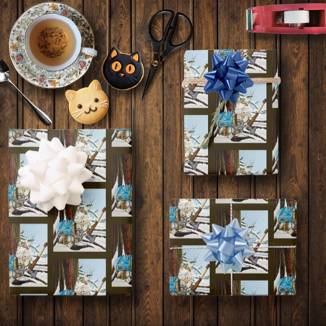 Viking Cat Blue Dragon Wrapping Paper Sheets (Creator Uploaded)