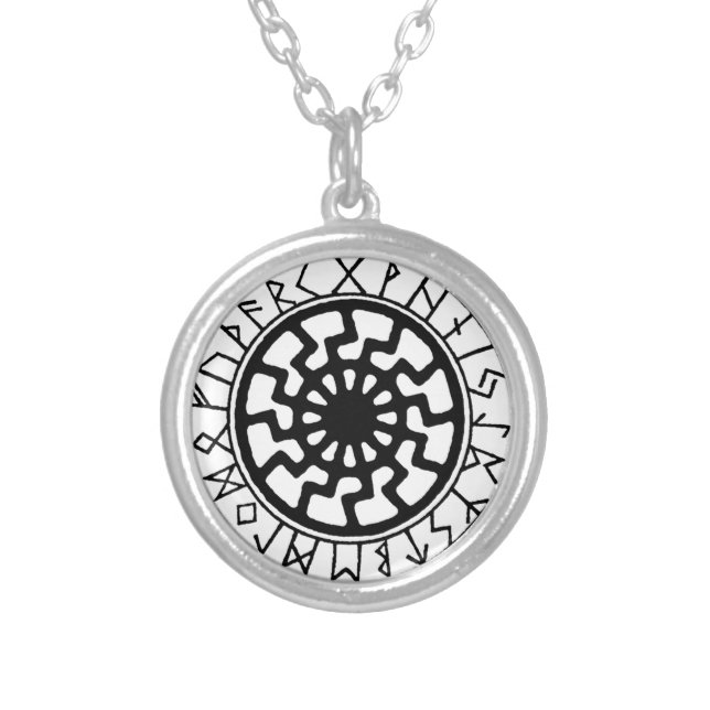 Viking Celtic Sun Rune Calendar Silver Plated Necklace (Front)