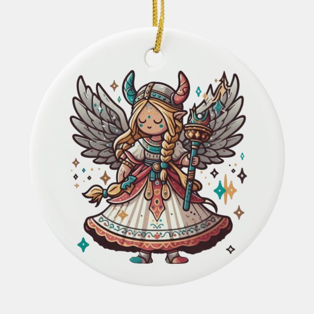 Viking Christmas Angel Ceramic Ornament (Front)