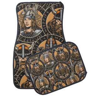 Viking colorful seamless pattern in vintage style  car floor mat