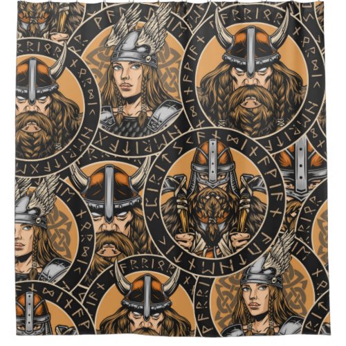 Viking colorful seamless pattern in vintage style  shower curtain
