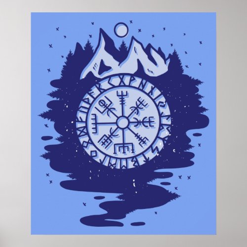 Viking Compass Nordic Symbols Poster