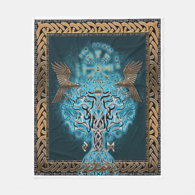 Viking Compass Yggdrasil Fleece Blanket (Front)