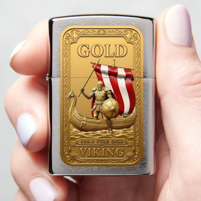 Viking Conqueror Brushed Silver Bullion Zippo Lighter (In Hand)