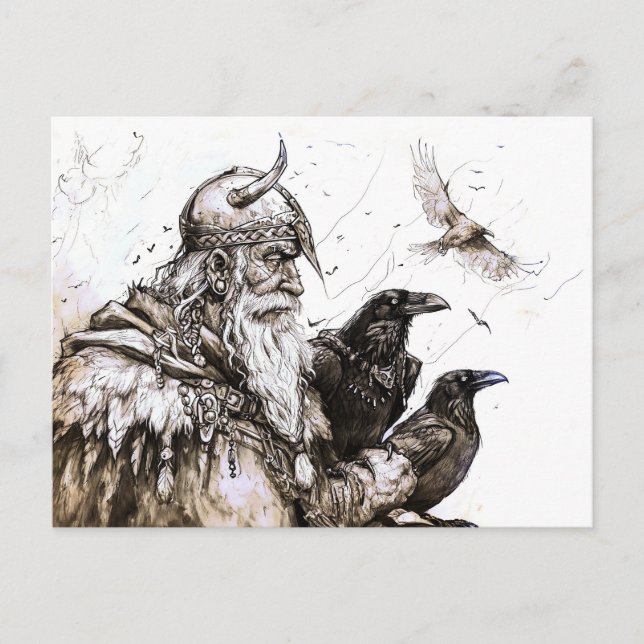 Viking Deity Sketch Pen Drawing of Norse God Odin Postcard (Front)