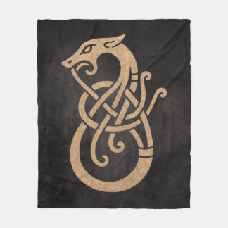 Viking Dragon Knot – Ancient Norse Symbol on Black Fleece Blanket
