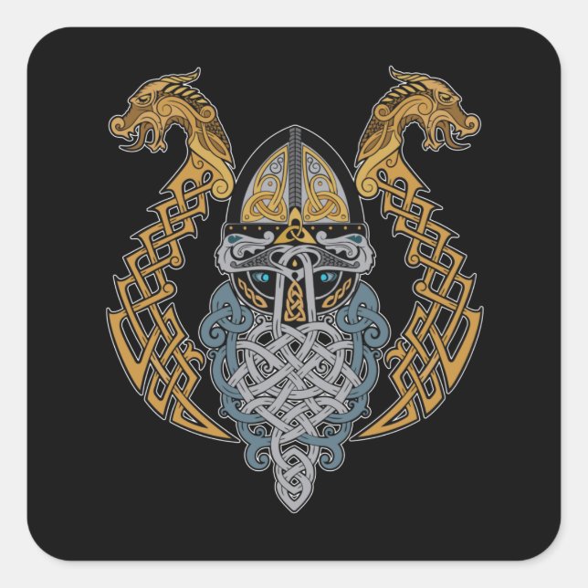 Viking Dragon Valknut Helmet Valhalla God Odin Square Sticker (Front)