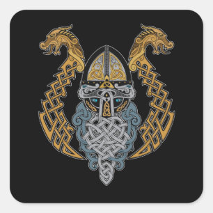 Viking Dragon Valknut Helmet Valhalla God Odin Square Sticker
