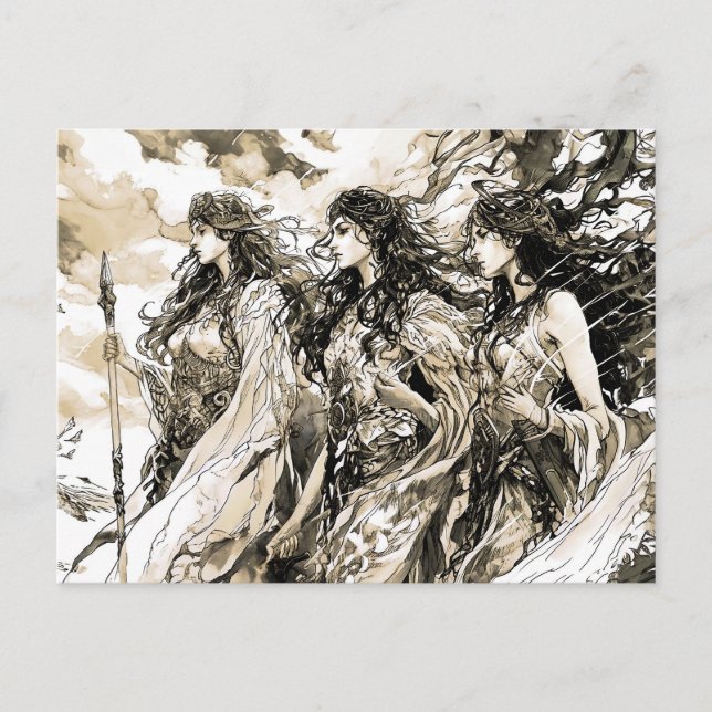 Viking Drawing of a Norse God three norns Postcard (Front)