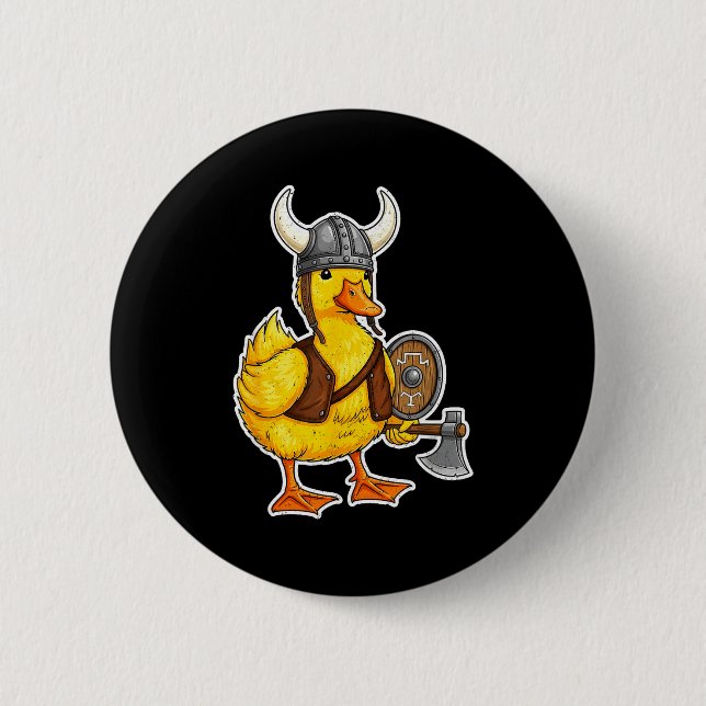 Viking Duck Funny Warrior Design  Button (Front)