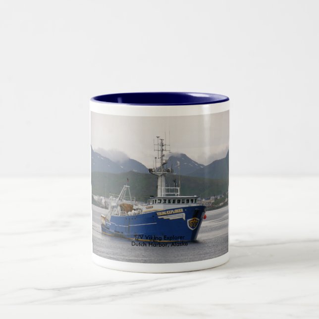 Viking Explorer, Fishing Trawler in Dutch Harbor Two-Tone Coffee Mug (Center)