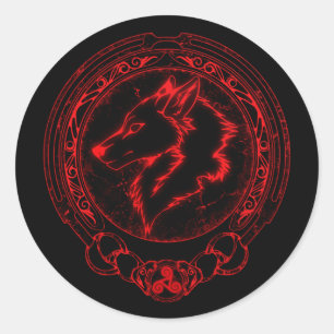 Viking Fenris Wolf and Valknut Classic Round Stick Sticker