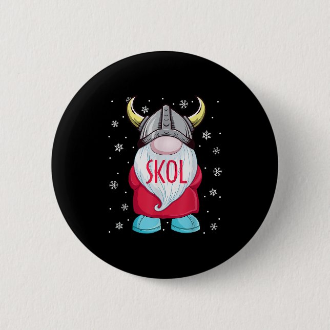 Viking Gnome Skol Christmas Norse Pajama Viking Me Button (Front)