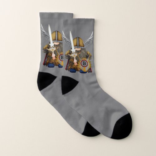 Viking Gnome Wings Sword Monogram Socks