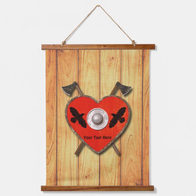 Viking Heart Shield - Ravens Hanging Tapestry (Front)