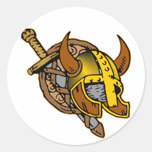 Viking Helmet, Sword & Shield Tattoo Classic Round Sticker