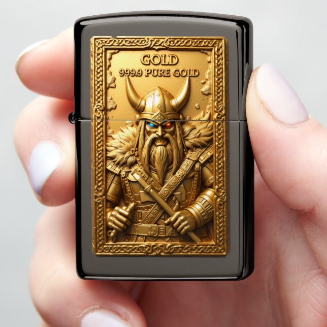 Viking High King Gold Bullion Zippo Lighter (In Hand)