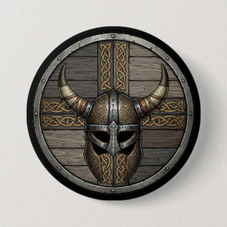 Viking Horned Helmet Shield  Button