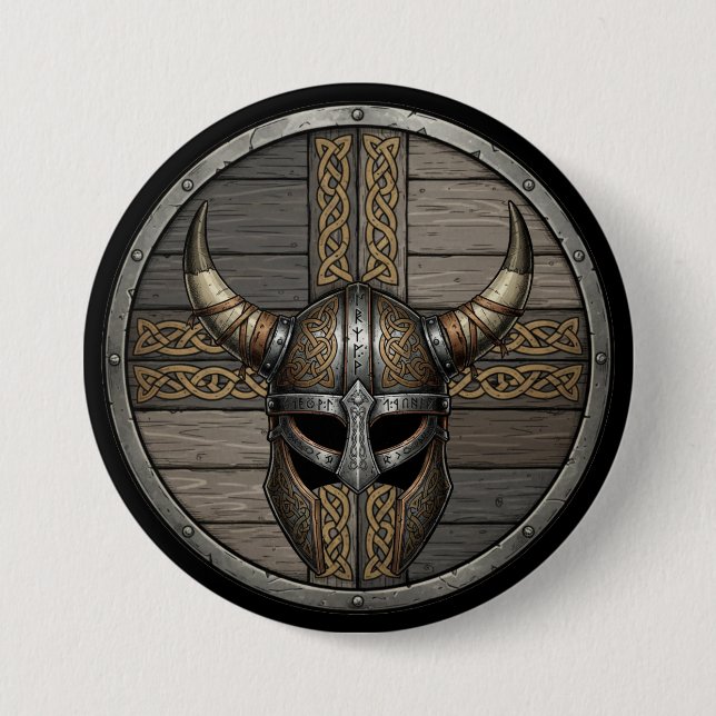 Viking Horned Helmet Shield  Button (Front)