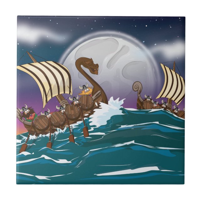Viking Invasion Fleet Ceramic Tile (Front)