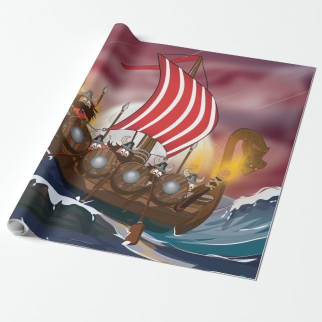 Viking Invasion Fleet Wrapping Paper (Unrolled)