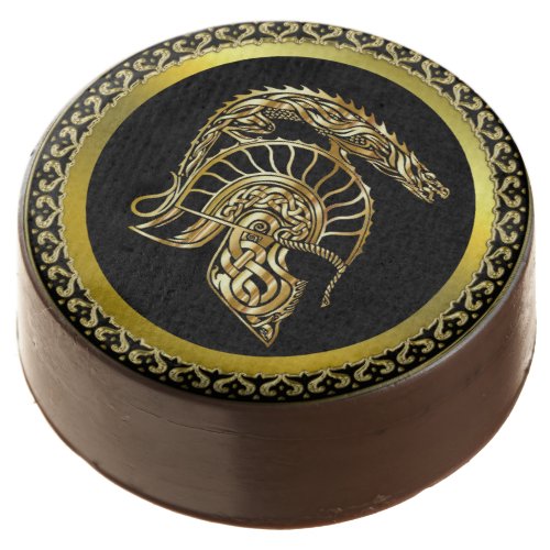 Viking knight armor helmet forge in gold texture chocolate covered oreo