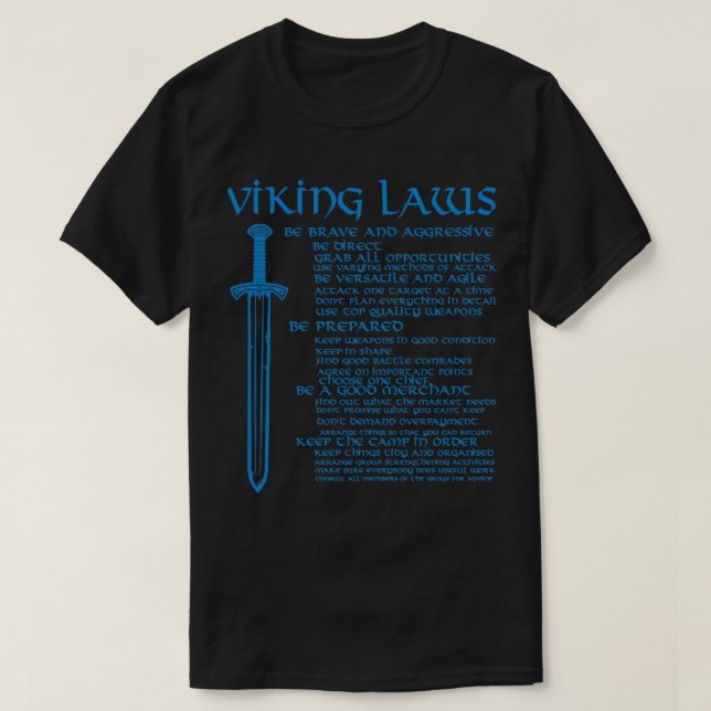 Viking Laws Scandinavian Warriors Sword Blue T-Shirt (Design Front)