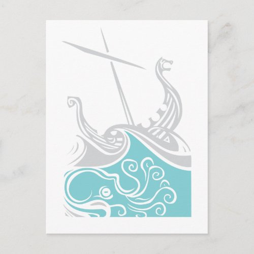 viking longship and kraken postcard