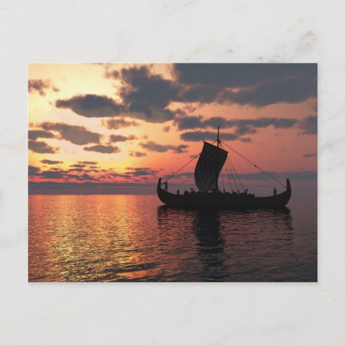 Viking Longship at Sunset Postcard
