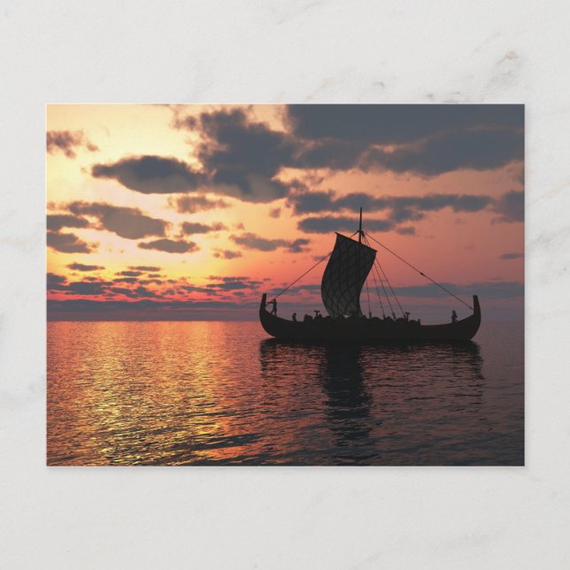 Viking Longship at Sunset Postcard (Front)