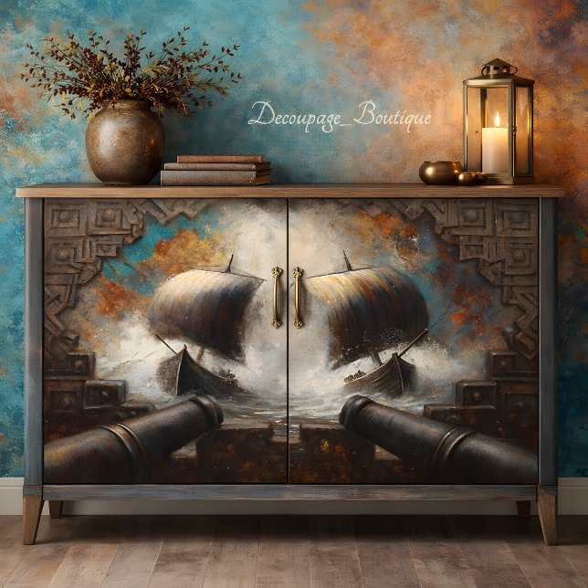 Viking Longship Battle Decoupage Tissue Paper (Viking Longship Battle Decoupage Tissue Paper Mockup)