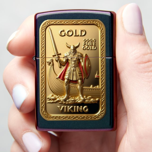 Viking Longship Gold Bullion Iridescent Zippo Lighter (In Hand)