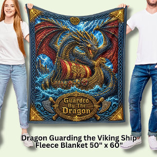 Viking Longship Guarded by the Dragon Fleece Blanket