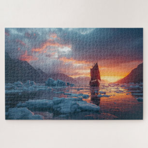 Viking Longship Icy Fjord Jigsaw Puzzle