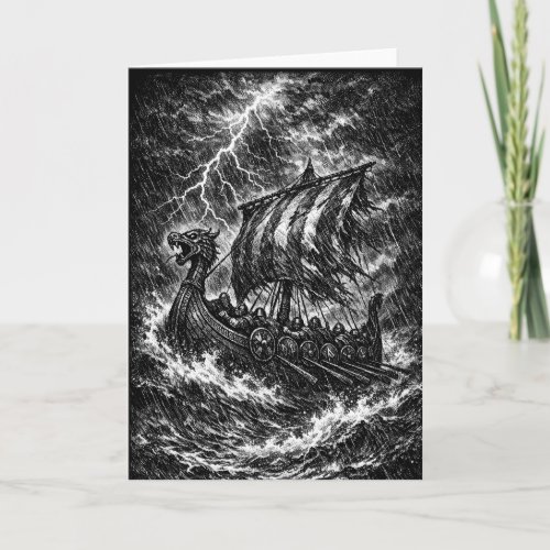 Viking Longship in the Storm — Ink Saga Art Card