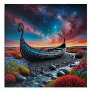 Viking Longship on a Vibrant Landscape Acrylic Print
