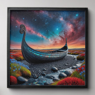 Viking Longship on a Vibrant Landscape Peel And Stick Photo Tile