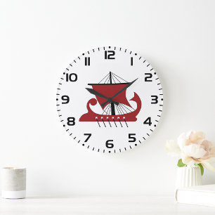 Viking Longship Silhouette Drakkar Ship  Large Clock