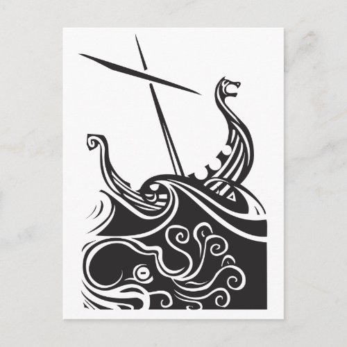 Viking Longship with Kraken on stormy sea Postcard