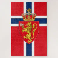 Viking Nordic Norway Norwegian flag coat of arms Jigsaw Puzzle Zazzle