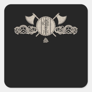Viking Nordic Ornaments Ax Shield Asatru Square Sticker