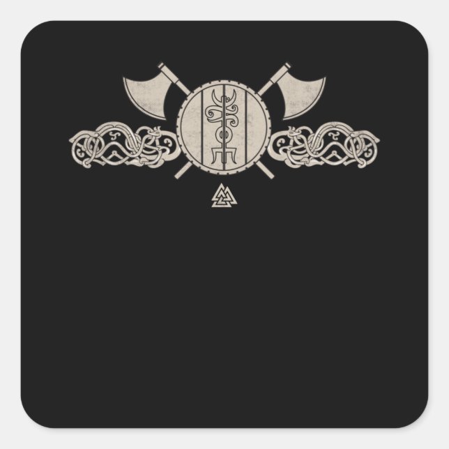 Viking Nordic Ornaments Ax Shield Asatru Square Sticker (Front)