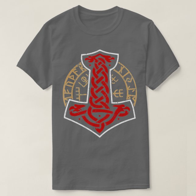Viking Norway Norwegian Scandinavian Mjolnir Hamme T-Shirt (Design Front)
