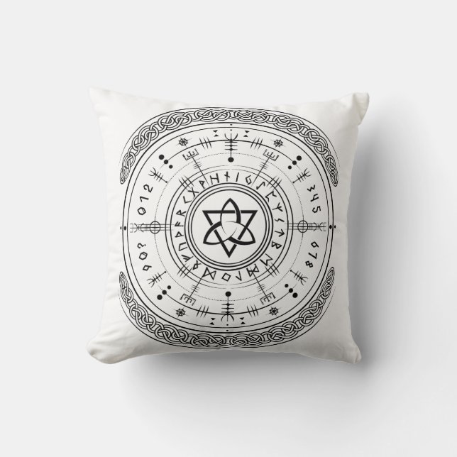 Viking Pagan Asatru Runic Compass, Vegvisir Runes  Throw Pillow (Front)