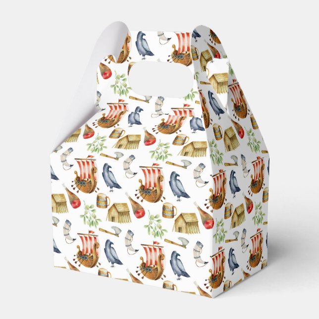 Viking party theme boys blue red pattern favor boxes (Front Side)