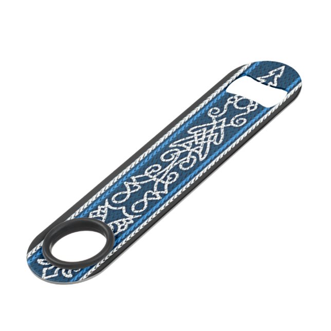 Viking Pattern Blue Bar Key (Front Angled)