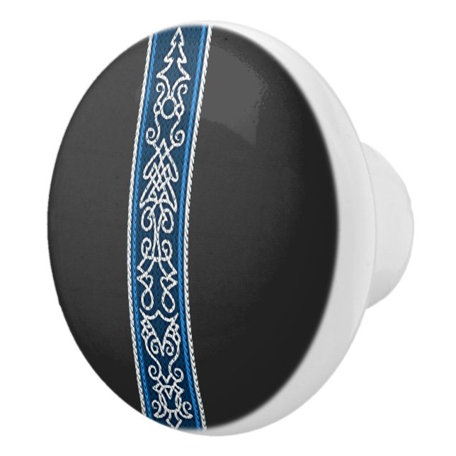 Viking Pattern Blue Ceramic Knob (Right)