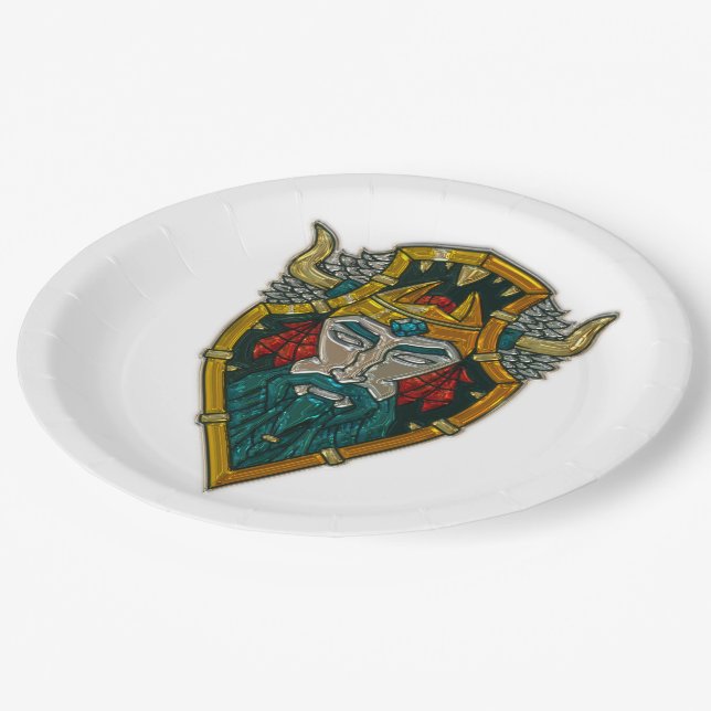 Viking Portrait Metallic Look Paper Plates (Angled)